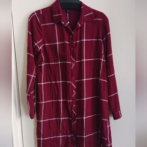 Women's Burgundy Plaid Button Down Shirt